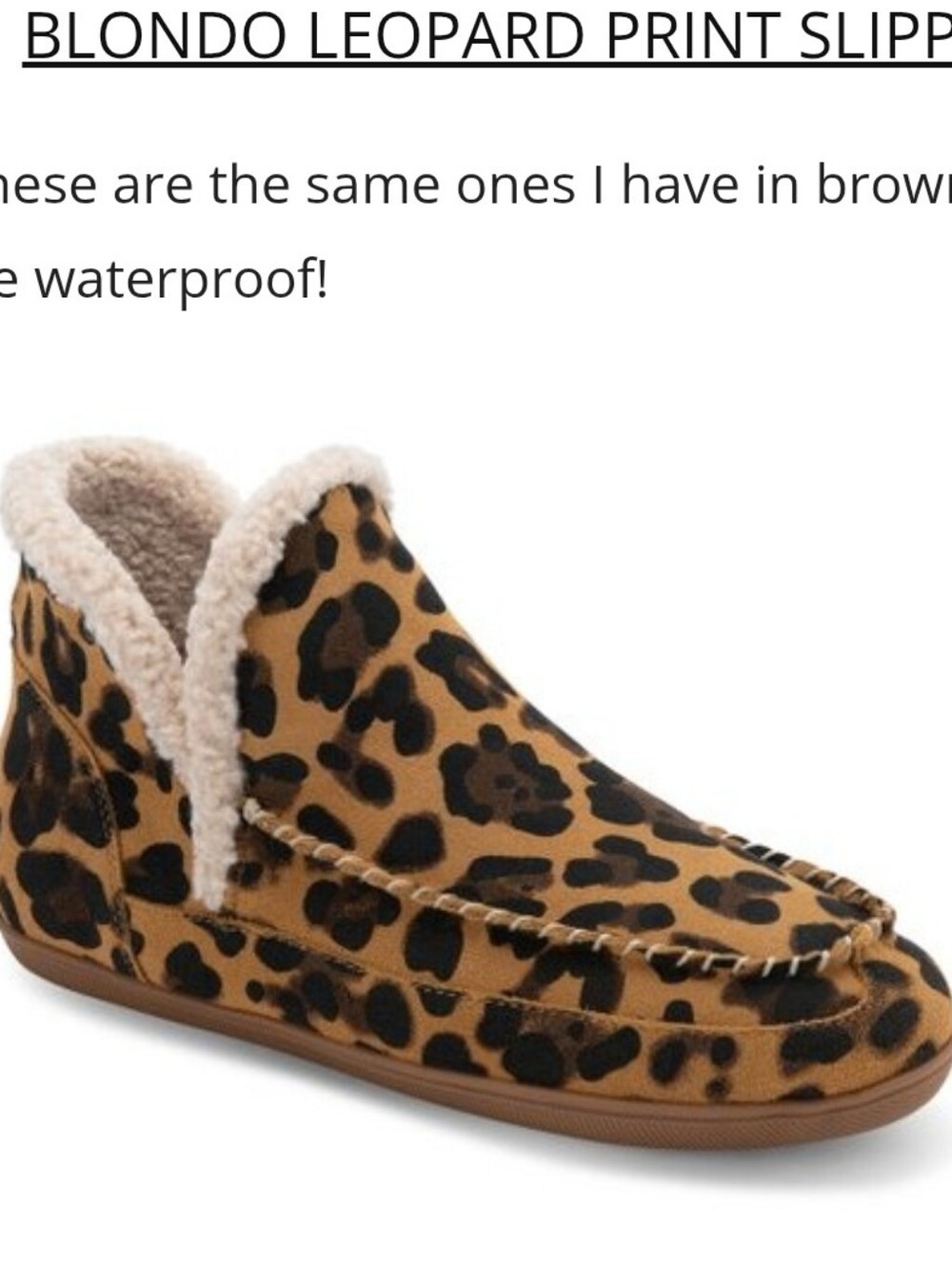 Blondo Leopard-Print Waterproof Slip-On Bootie Slippers Size 10 Brown and Black